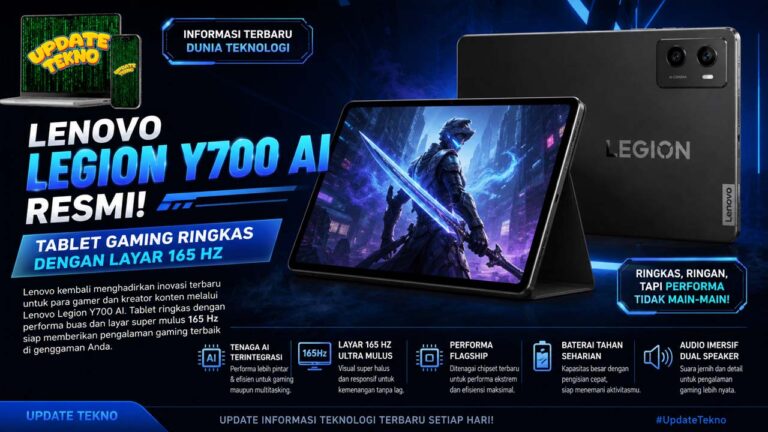 Lenovo Legion Y700 AI Resmi, Tablet Gaming Ringkas dengan Layar 165 Hz