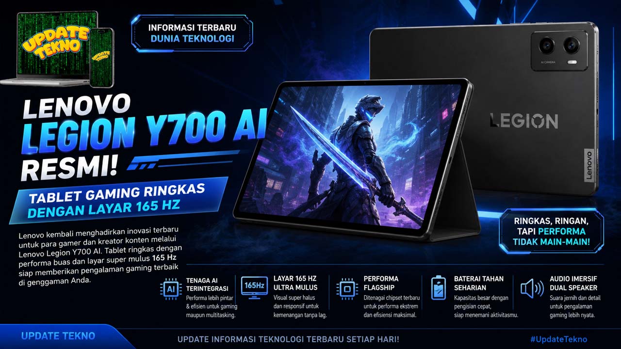 Lenovo Legion Y700 AI Resmi, Tablet Gaming Ringkas dengan Layar 165 Hz